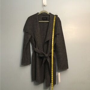 TAHARI Gray Open Front Belted Coat